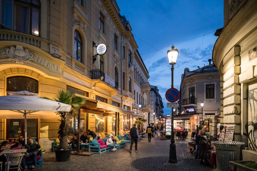 Old Town Quarter of Lipscani at Night, Bucharest, Romania